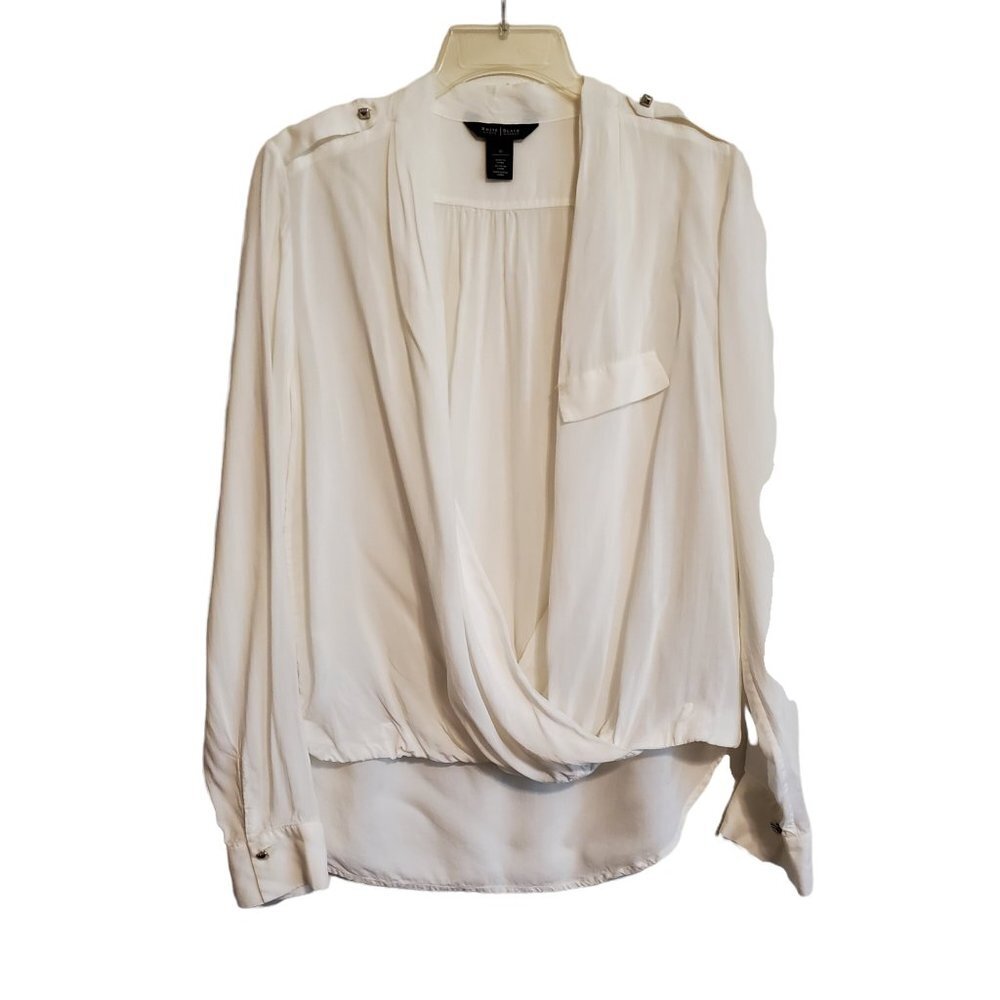 White House Black‎ Market White Viscose Open Wrap Blouse